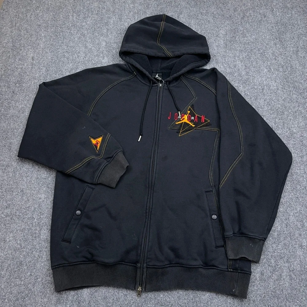 Vintage Nike Jordan Citrus 7 Hoodie Mens L Black Full Zip Embroidered Distressed